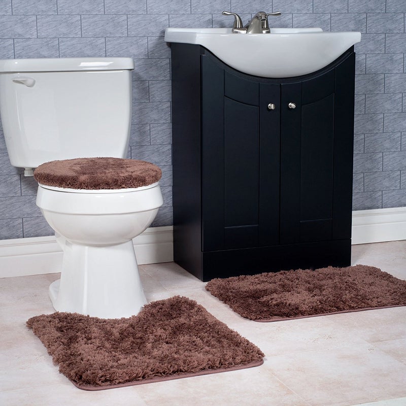 Lavish Home 3 Piece Super Plush Non-Slip Bath Mat Rug Set - Chocolate - Image 2